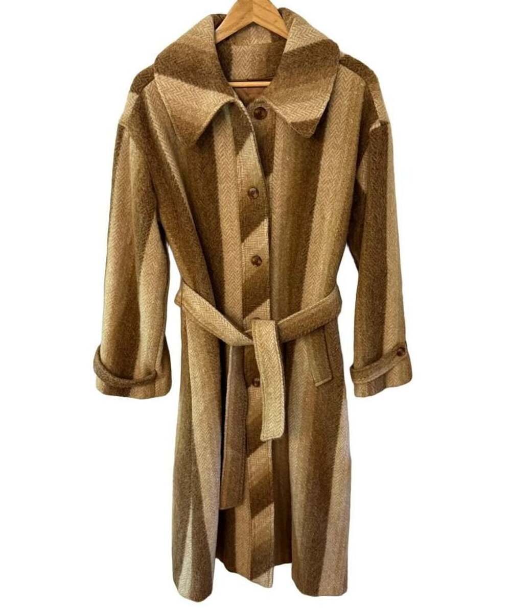 1960’s Betty Rose True Vintage Wool Coat Herringbone Striped Brown Beige Trench